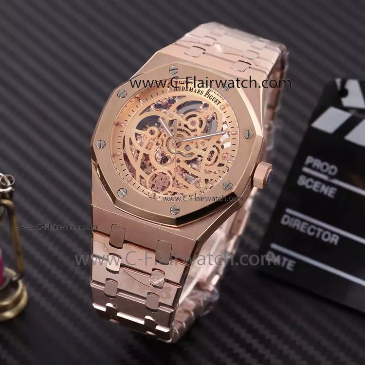 Best Copy Audemars Piguet Extra-Thin Openworked Watch Rose Gold